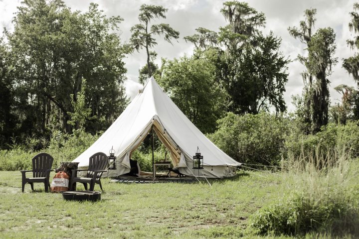 a tent in a field